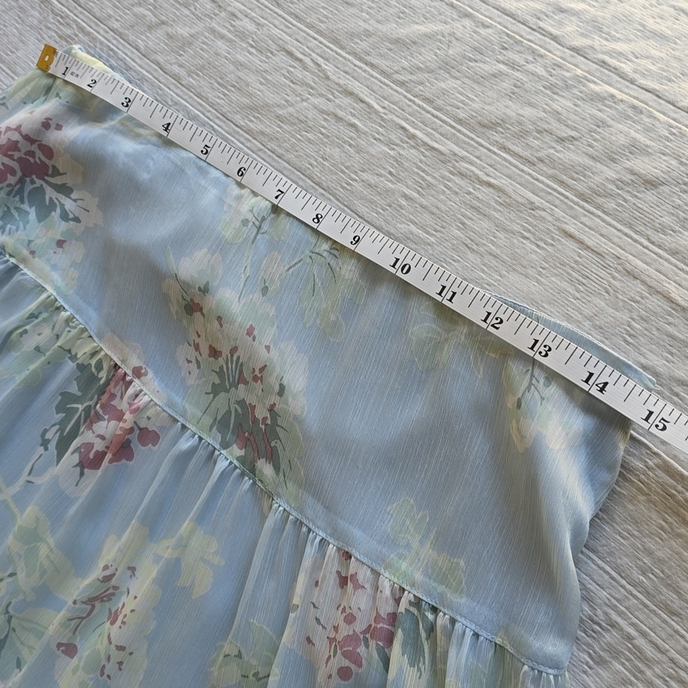 Lauren Ralph Lauren Colorful Floral Georgette Tiered Skirt. - Blue Floral Size 4 - Picture 7 of 12